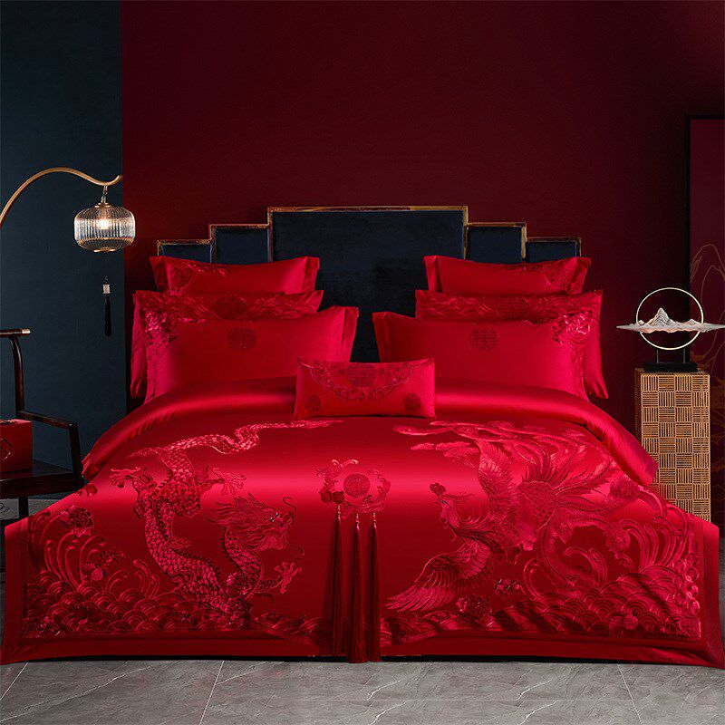 高级感结婚四件套喜庆大红色龙凤刺绣婚庆六件套喜被床上用品,床上用品,婚庆床品套件,淘宝优惠券,粉丝福利购,淘宝优惠卷