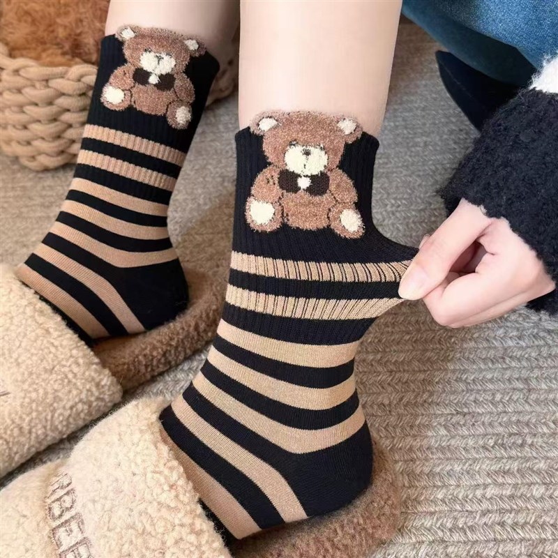 秋冬笑脸羽毛纱女袜加厚保暖中高筒冬季新款高级韩版潮百搭yc188