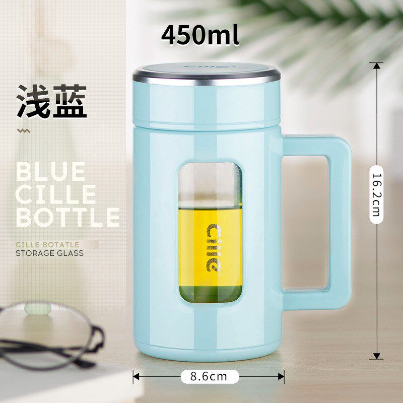 小众高货玻璃杯带把商务办公杯男大容量水杯创意过滤泡茶杯子LOGO