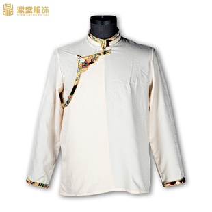 藏装 速发新款 民族藏袍绣 丁真同款 藏式 半立领长袖 上衣纯色标准衬衫