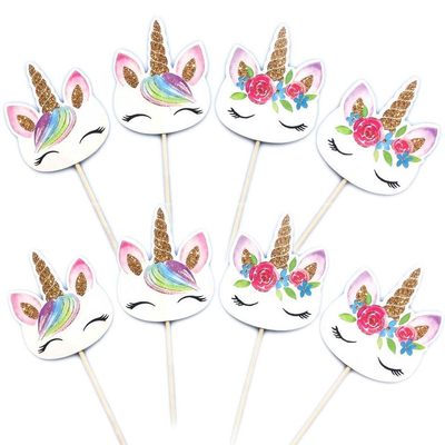 极速24PCS Unicorn Cupcake Toppers DIY Cakes Topper Picks Can