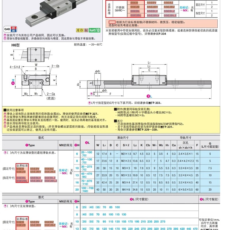 平替米思米微型直线导轨滑块SSEB10/8/13/16-40/55/70/75/95/110