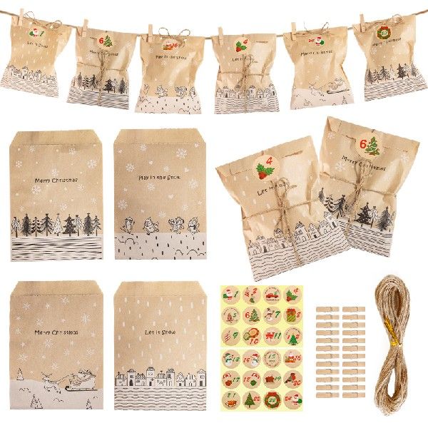 24Sets Vinaage Sraft Paper Bags KtnKta Claus Elk Merry 大家电 其他大家电配件 原图主图