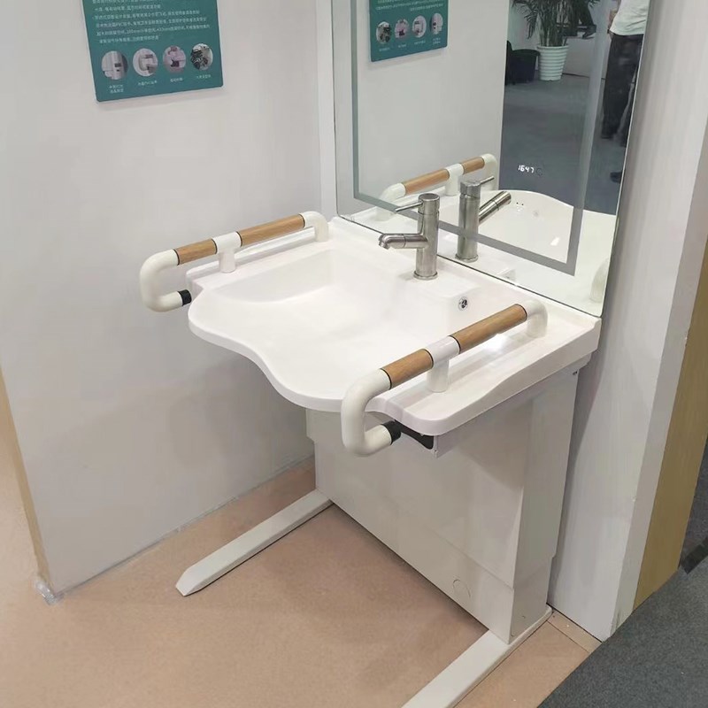 新款智能升降台盆陶瓷一体盆镜柜残疾人浴室老人卫生间洗脸洗漱台