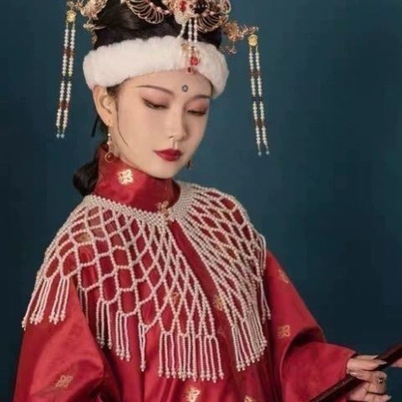 珍珠云肩重工搭配旗袍古装汉服百搭流苏披肩配饰戏曲摄影艺术拍照