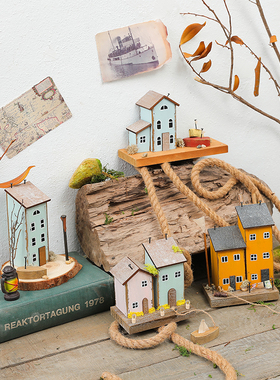 海边七彩小屋小木l房子桌面摆件店铺家居花园街景造景装饰品幼儿