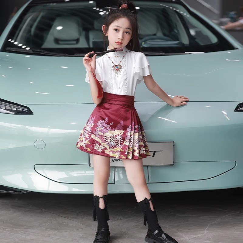 现货马面裙女童夏装2o024新款儿童新中式唐装国风套装大童夏季汉