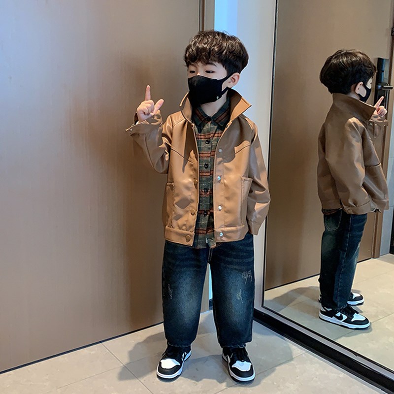热销男童春装三件套装2024新款宝宝衣服儿童装春秋季皮衣痞帅时髦