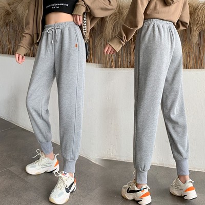 150cm矮个子加绒八分运动裤女2021秋冬新款小个子束脚裤休闲卫裤