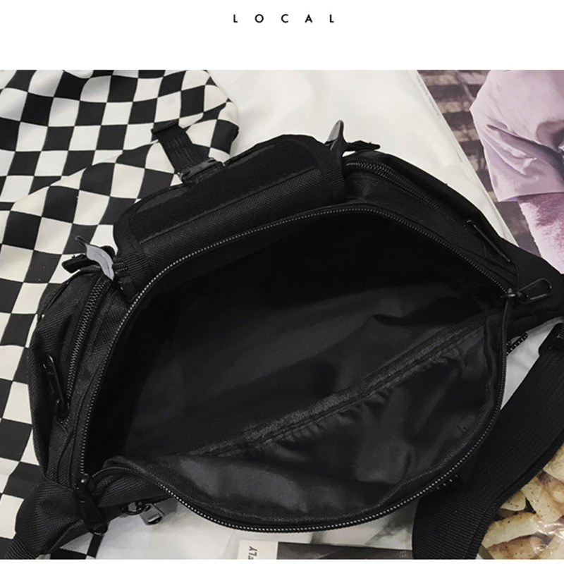 腰包男女暗黑胸包工装时尚黑色机车机能包运动多口袋单肩斜挎包潮