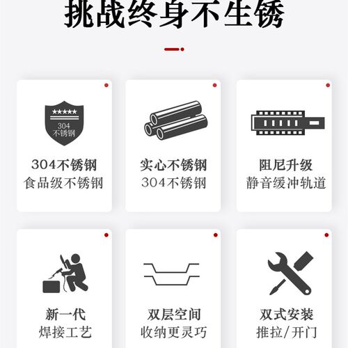 新升级304不锈钢拉篮厨房橱柜抽屉式G碗篮碗碟篮缓冲阻尼轨道内置