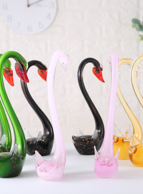 速发琉璃天鹅新房装饰品动物x小摆件水晶玻璃工艺品送情人创意结