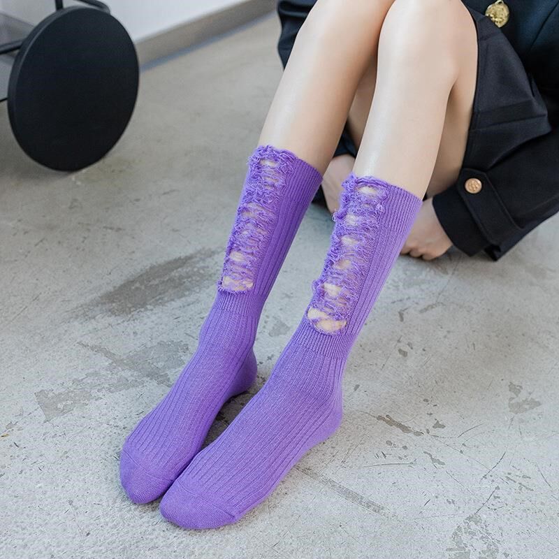 破洞乞丐袜子女款网红春夏薄爆款女堆堆袜个性时尚长筒色女袜