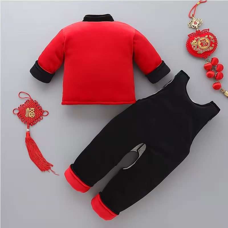 男宝宝拜年服棉衣冬季套装民族风喜庆过年服周岁礼服婴儿衣服唐装