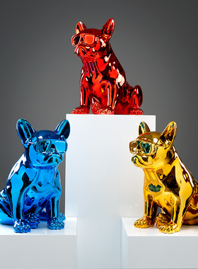 斗牛犬落地狗摆件客厅桌面玄关电镀动F物模型服装模特乔迁家装饰