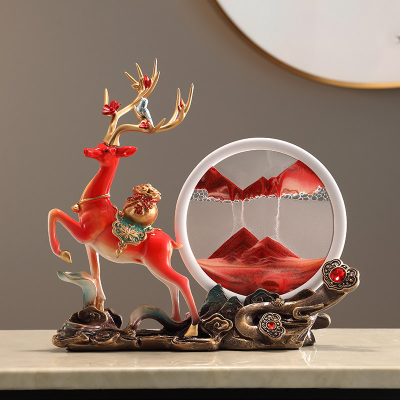 新中式流沙画摆件招财鹿玄关电视柜家居搬家开业装饰摆设沙漏,家居饰品,装饰摆件,淘宝优惠券,粉丝福利购,淘宝优惠卷