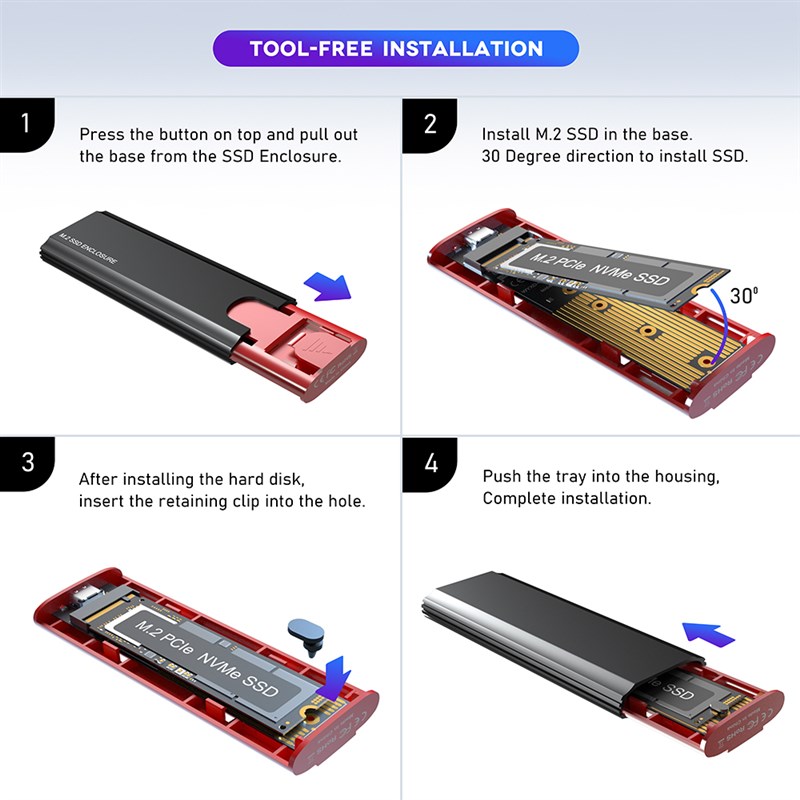 SATAProtocolNVMeDualRTL9210BEnclosurNeM.2AluminumSSD