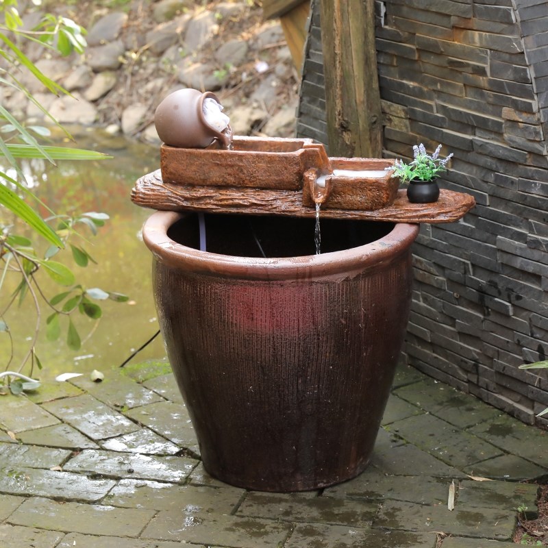 树脂陶罐鱼池过滤装饰户外庭院水缸古法养鱼摆件循环流水摆件造景