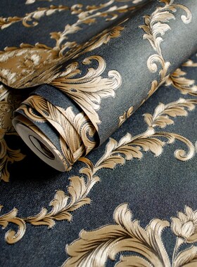 欧式奢华黑色大马士革墙纸立体深压纹客厅电P视背景墙纸酒店壁纸