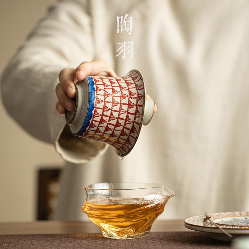 汝窑千佛宽口三才盖碗单个高档防B烫带盖泡茶碗三件套功夫茶具套