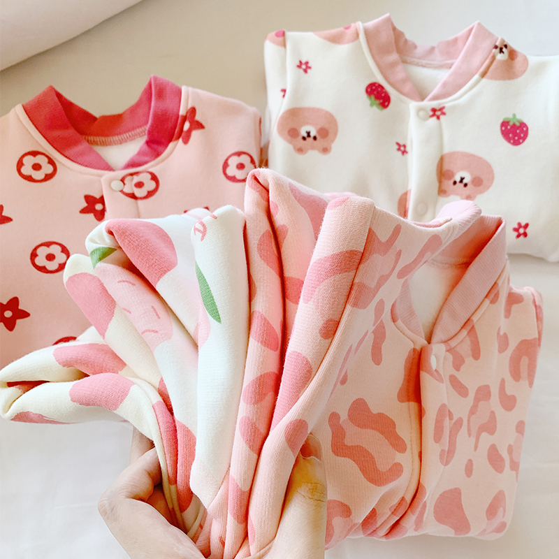 婴儿衣服女童秋冬加绒长袖哈衣宝宝加厚保暖连体衣爬服新生儿外穿