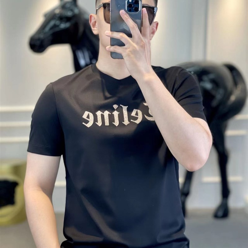 夏新款欧洲站潮流男士时尚印花短袖圆领休闲流行套头青春T恤上衣