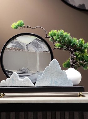 新中式流沙画摆件迎客松假山工艺品陶瓷装饰酒柜玄关客厅开业送礼