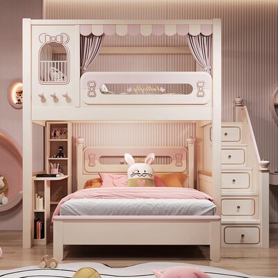 交错式上下床高低床错位子母床儿童床高护栏实木上下铺双层高架床