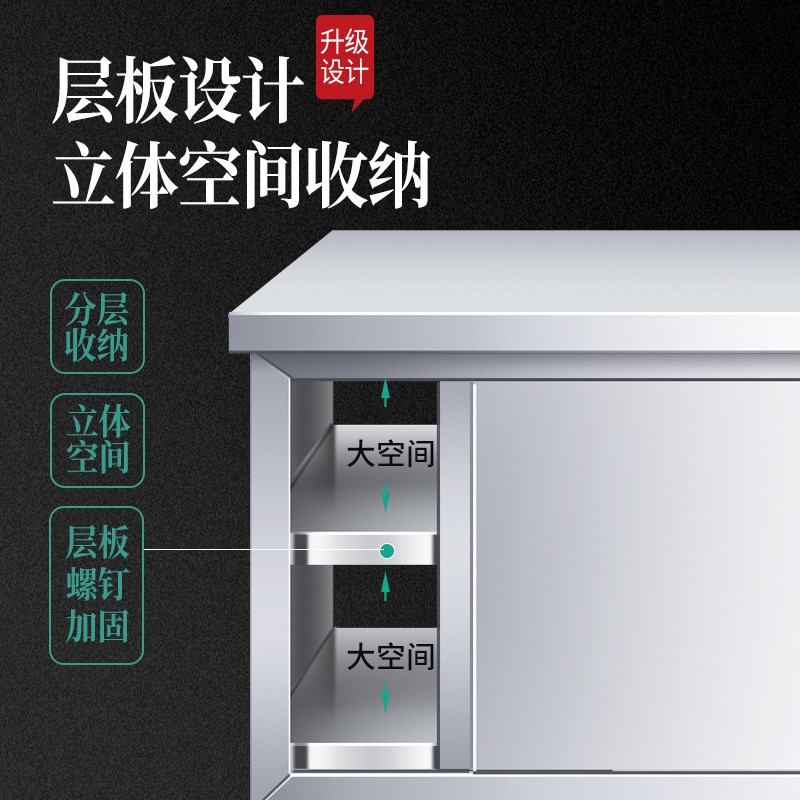 商用饭店专用不锈钢厨房操作台工作台面储物柜切菜桌子带拉门案板