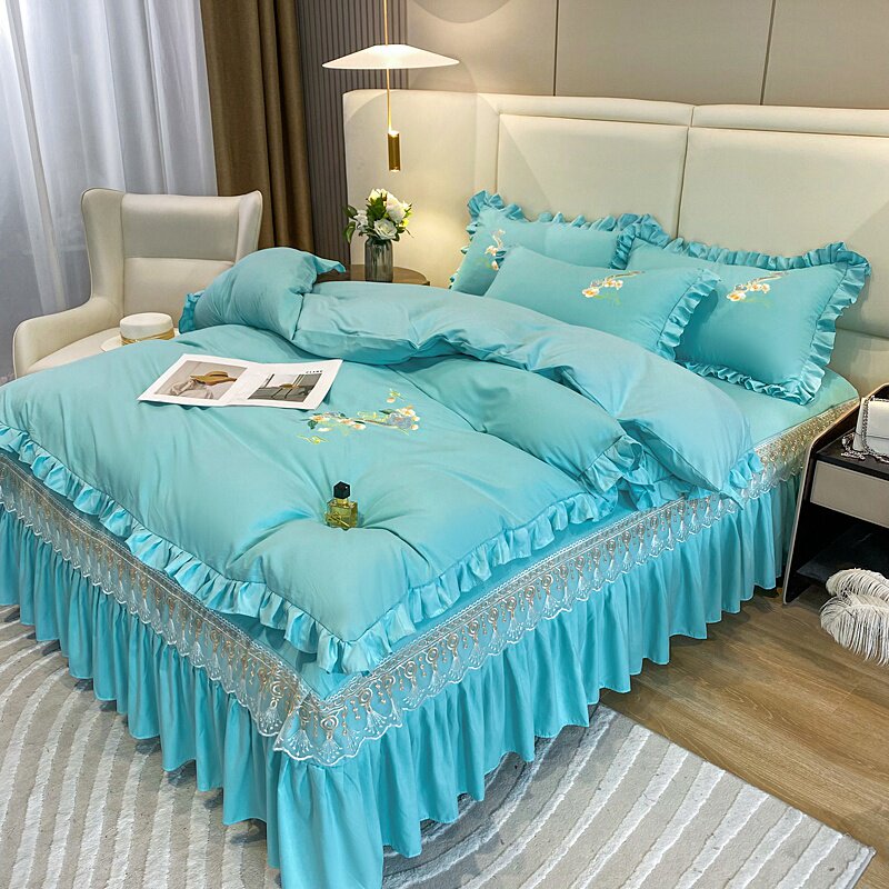 欧式网红款床裙四件套全棉刺绣花边被套被罩床套床罩床上用品,床上用品,酒店床品套件,淘宝优惠券,粉丝福利购,淘宝优惠卷