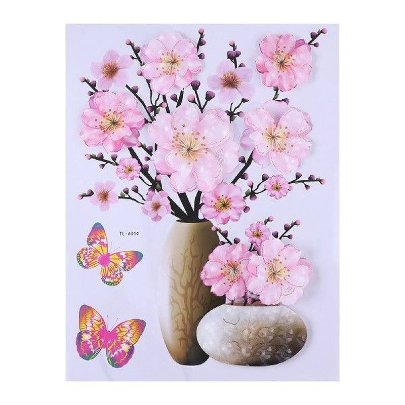 极速3D Stereo Rose Flower Vase Wall Stickers For Living Room