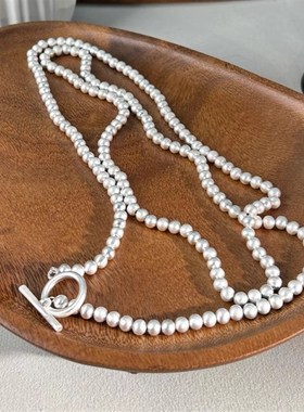 重工拉丝圆球串珠项链女欧美轻奢小众设计叠M戴磨砂OT扣手链毛衣