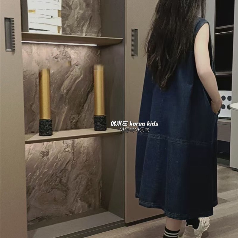 现货波拉bora韩国童装洋气女孩牛仔裙背心裙2024新款洋气女童连衣
