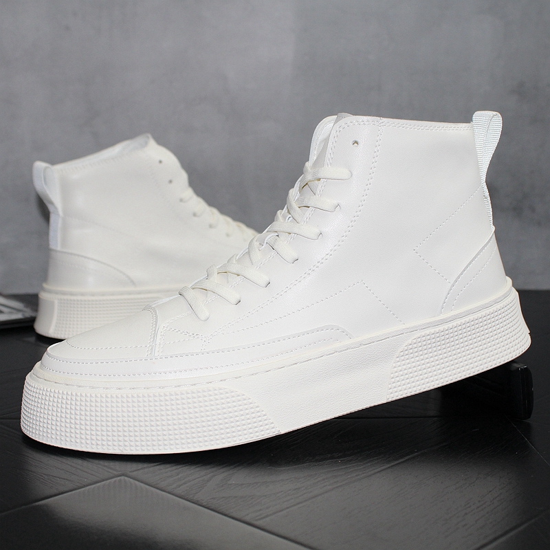 高帮小白鞋男鞋2022年新款潮流车缝线男士米色板鞋内增高马丁靴男
