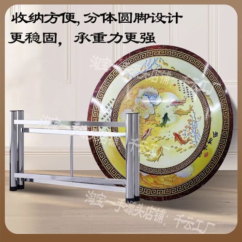 2024新款食堂折叠餐桌椅可调节带圆盘不锈钢圆桌家用吃饭酒席宴会
