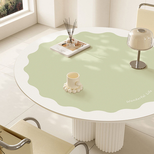 法式奶油风高级感圆桌餐桌垫防水防油防烫圆形桌布餐桌布茶几垫子