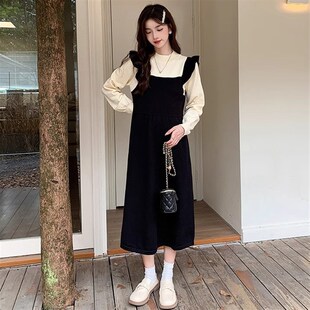 针织裙 高级感简约假两件拼接宽松长袖 孕妇连衣裙套装 秋冬2024新款