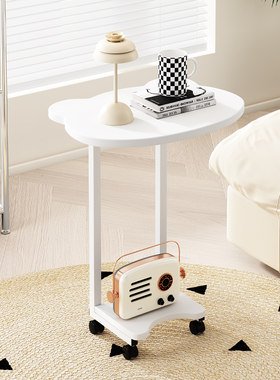 小小桌子储物柜台滚轮创意移动可奶油风茶茶桌茶几小推车带茶小