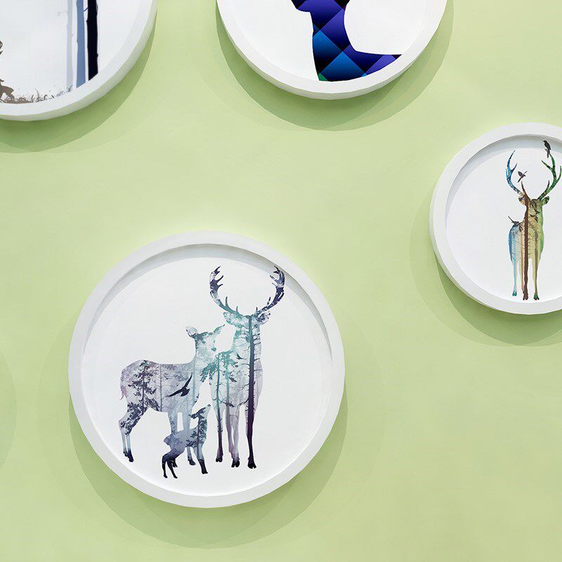 Solid Wood Hanging Photo Frame Simple Colorful Circular Mode