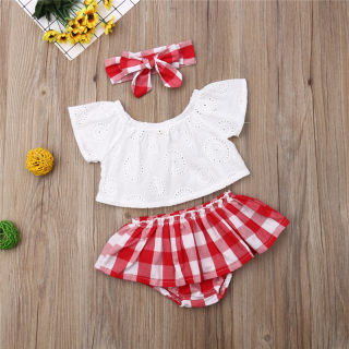 速发0-24M 3pcs Baby Girls Clothes Set Solid White Off Should