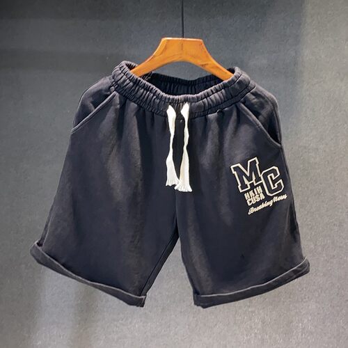高品质重磅纯棉男士刺绣休闲运动短裤夏季宽松百搭大码五分裤中裤