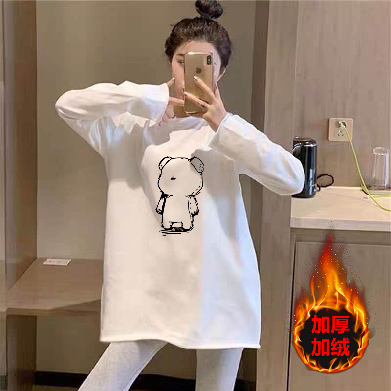 孕妇秋装2021新款德绒磨毛保暖上衣宽松长袖t恤女中长款打底衫潮