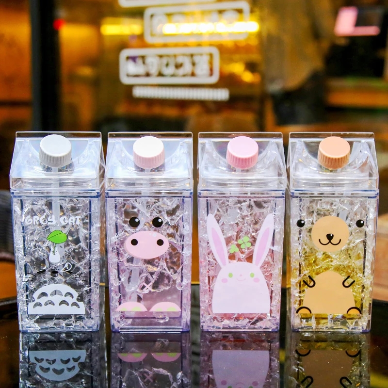 新品400Ml Water Bottle Summer Cartoon Square Plastic Cup