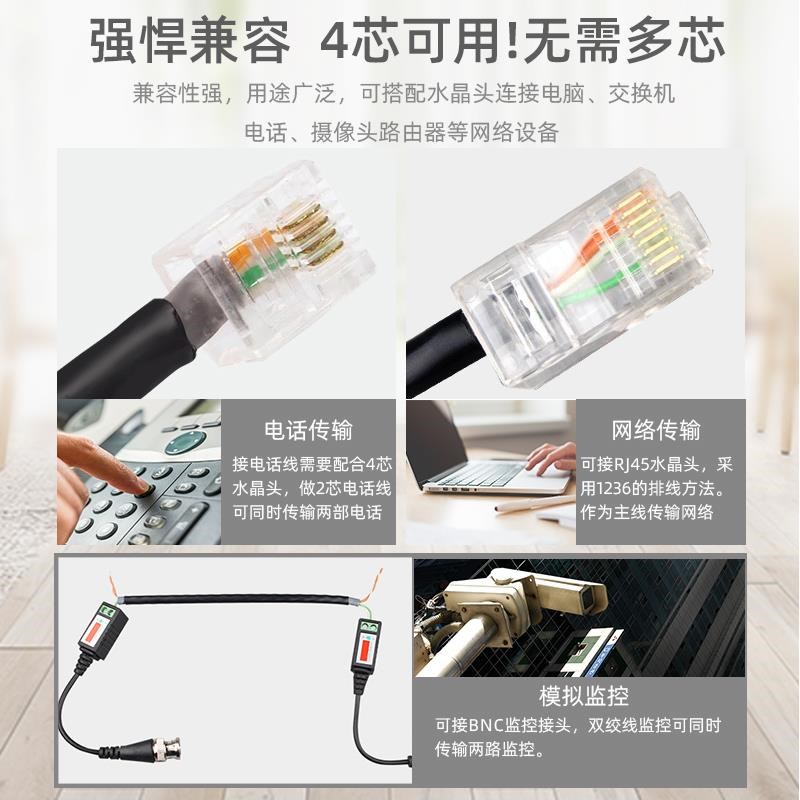 小众高货4芯四芯超五类室外双护套双绞线监控摄像头网线家用电话