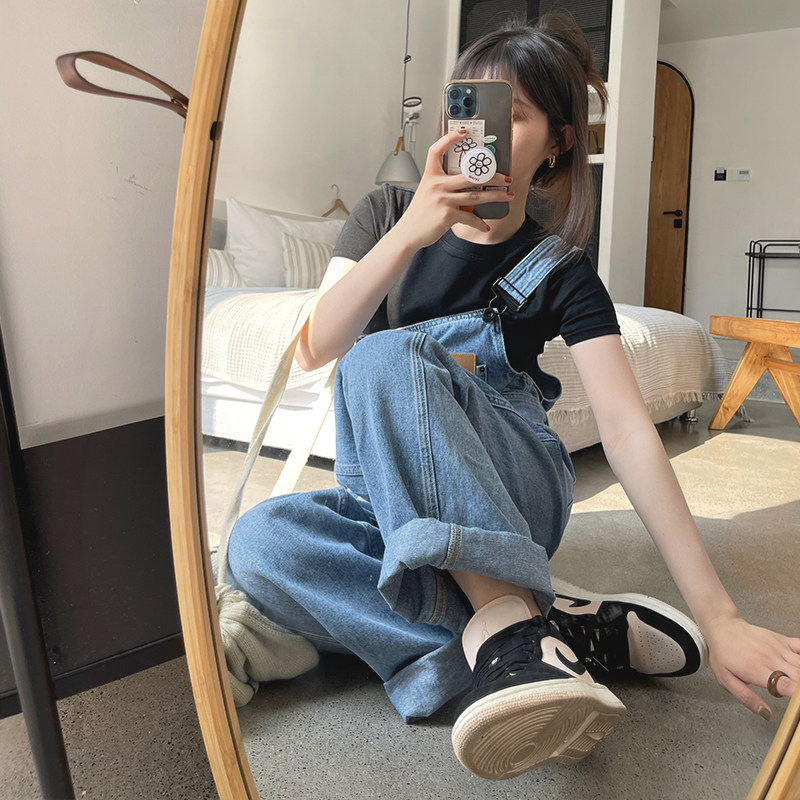 牛仔背带裤女春秋高腰2023新款夏D季小个子宽松休闲连体阔腿长裤