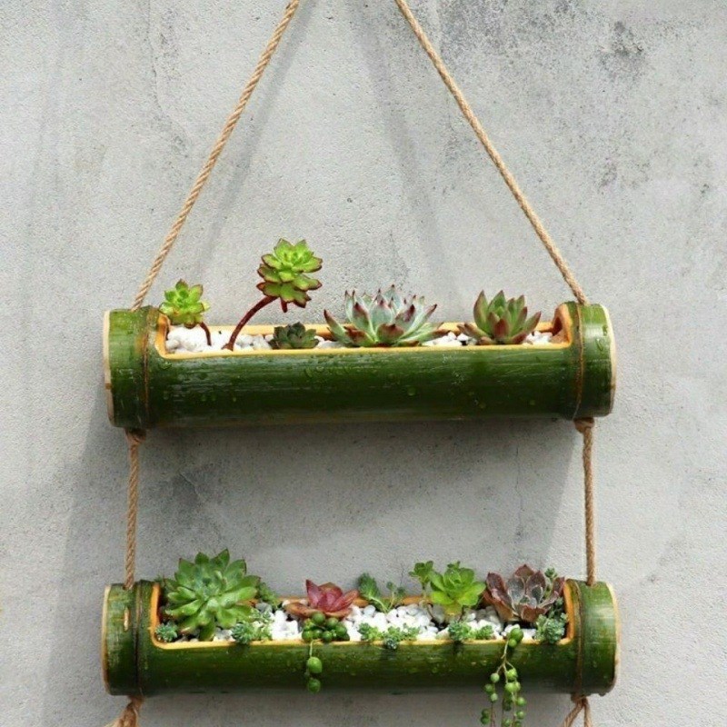 壁挂花盆阳台挂墙吊挂悬挂式挂架多肉吊兰吊盆竹V筒竹子木头包邮