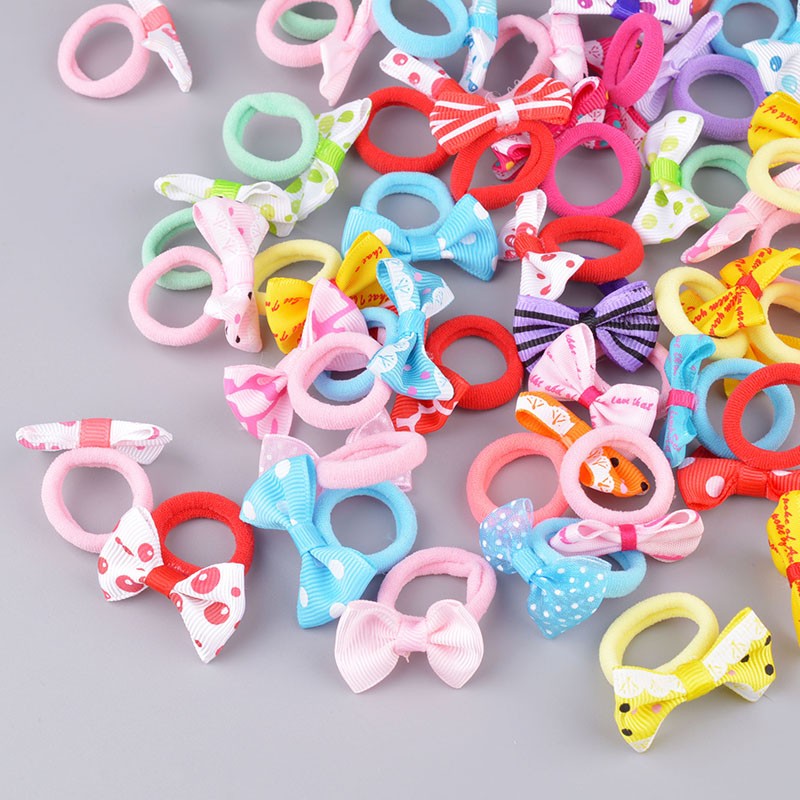 速发10 pcs New Girls Polka Dots Bow Elastic Hair Rubber Band