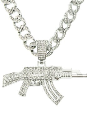 欧美炫酷夸张g朋克街舞说唱穿搭枪吊坠项链 潮人男士夜店古巴链子