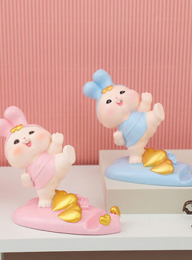 创意功夫兔手机架摆o件可爱兔年平板支撑架办公室追剧神器装饰品