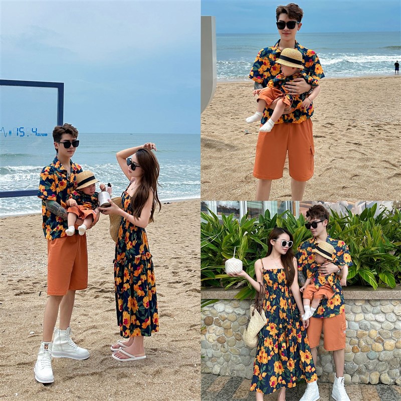 高货现货速发海边度假亲子装母女吊带连衣裙夏季一家三口母子三亚